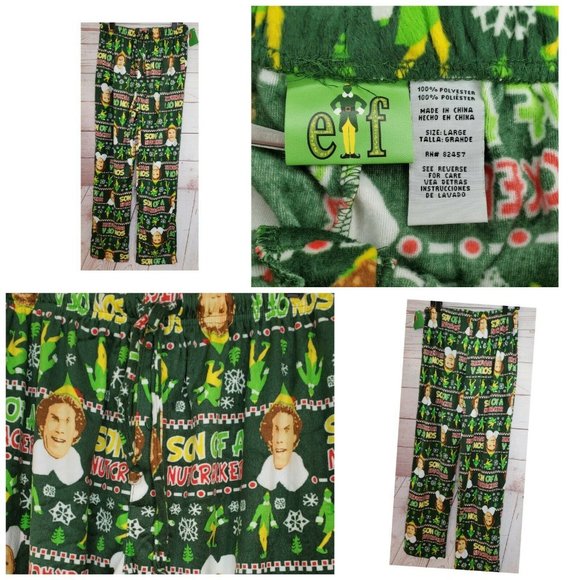 Elf Son Of A Nutcracker Graphic Green Large Pajama Pants Extra Soft Bottoms - Picture 1 of 10